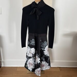 Ted Baker Jordynn Floral Clove full skirt midi dress with bow, size 1